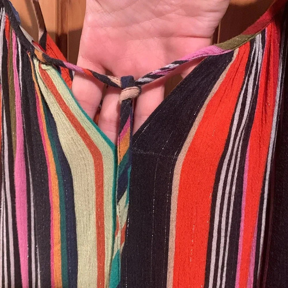 FARM RIO metallic multi stripe maxi ruffle spaghetti strap dress - Picture 7 of 9